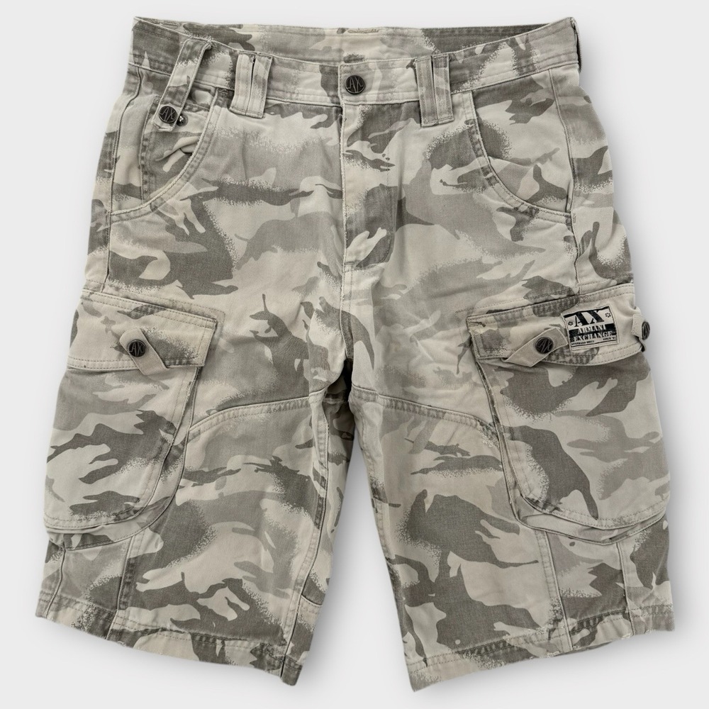 Armani Exchange Cargo Shorts Mens 28 Camo Gray Surplus Grunge Gorpcore Utility